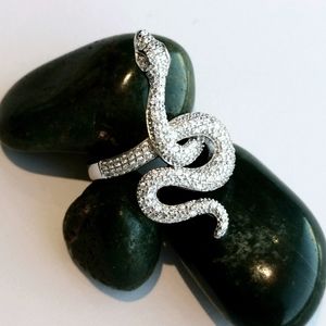 New, sterling silver CZ snake serpent ring sz 8